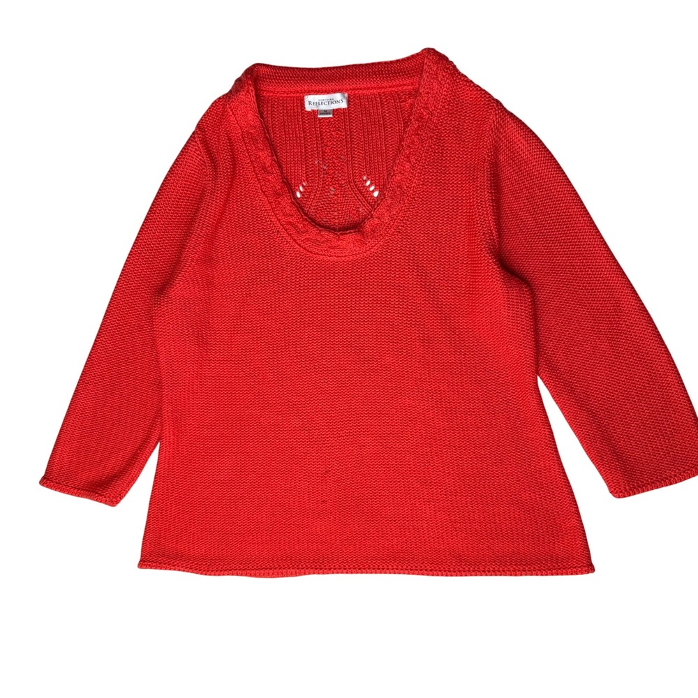 Northern Reflections Sweater Cable Back Scoop Neck Orange Cottagecore Grandma MP